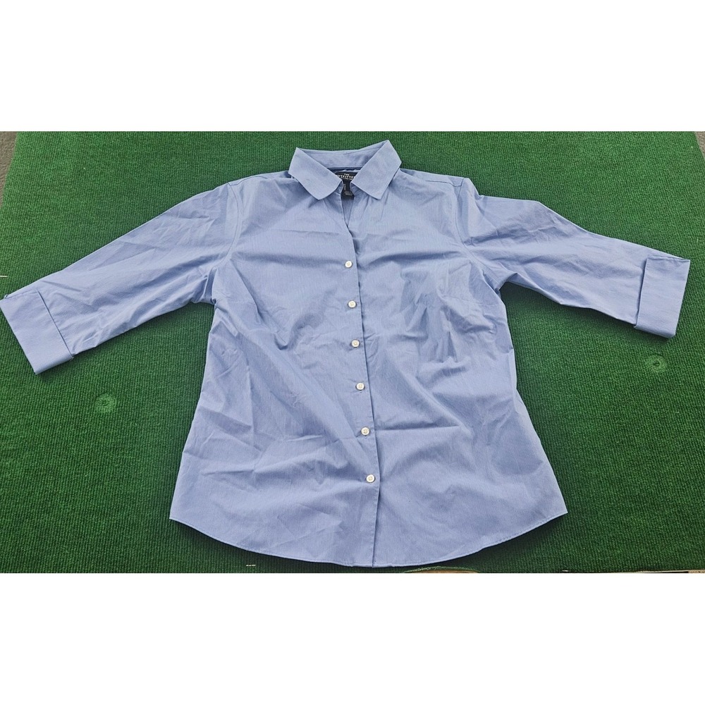 The Outfitters by Lands End Light Blue Pinstripe Button Up Shirt Women Size‎ 10